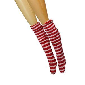 Red White Knee-High Boot Socks Barbie Doll Vintage No Doll